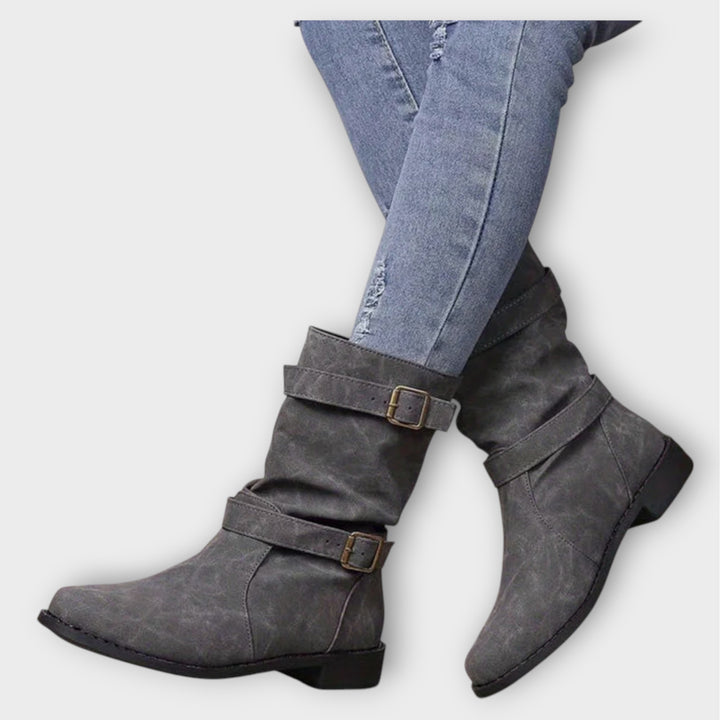 Slouch Buckle Mid-Calf Boots