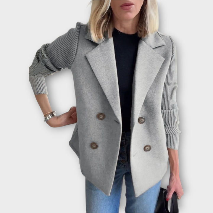 Double-Breasted Blazer with Ribbed Sleeves