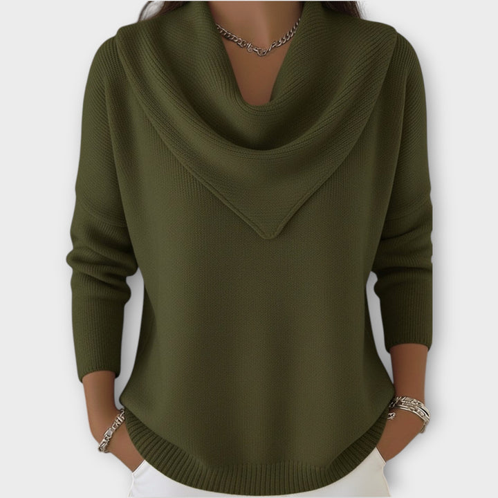 Draped Cowl-Neck Knit Sweater