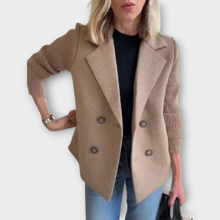 Double-Breasted Blazer with Ribbed Sleeves