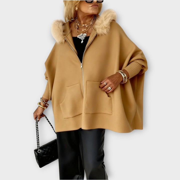 Luxury Faux-Fur Hooded Cape Jacket