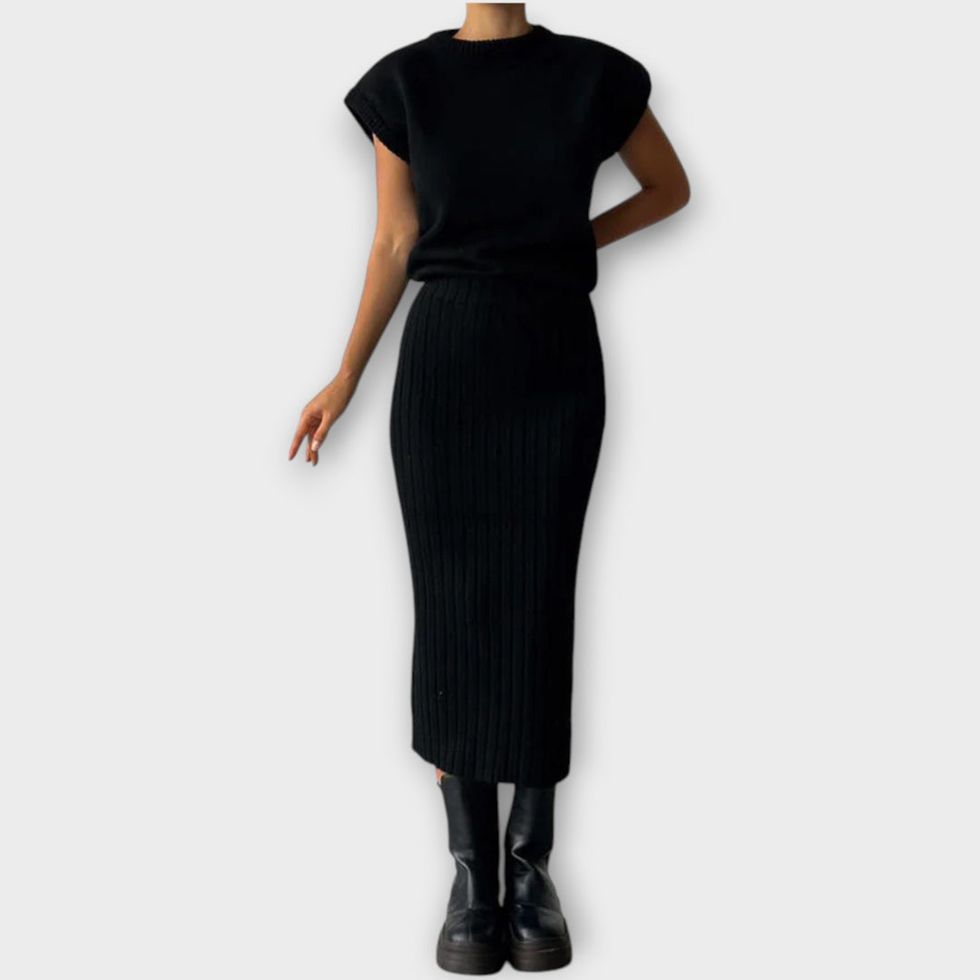 Classic Knit Skirt & Vest Set