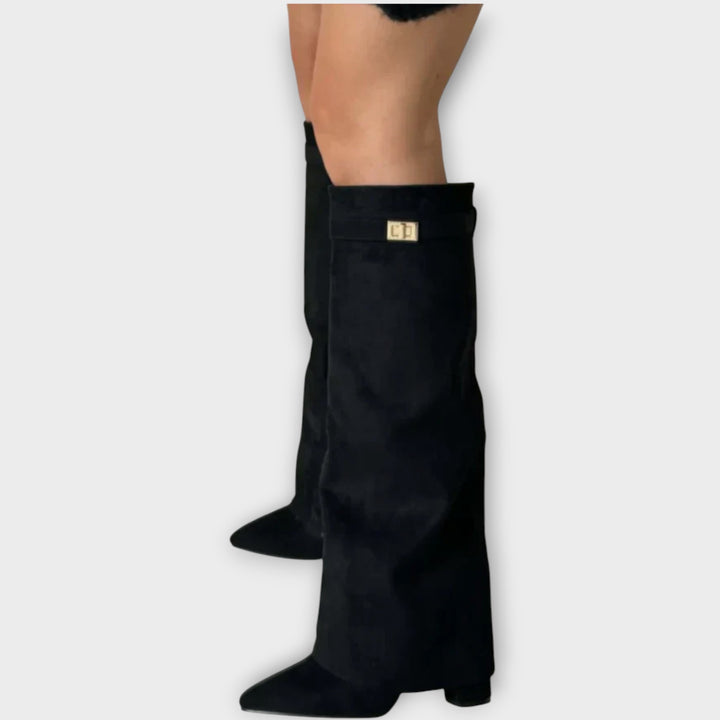 Taupe Suede Knee-High Pointed Boots