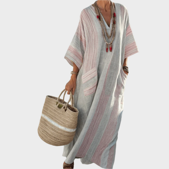 Kaftan with Stripes and Oversized Pockets
