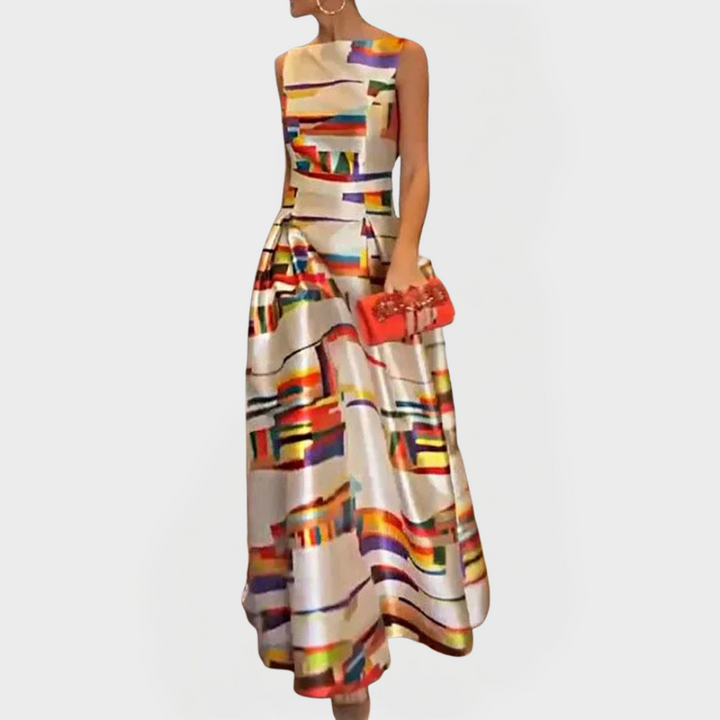 Long Dress with Geometric Patterns and Modern Line