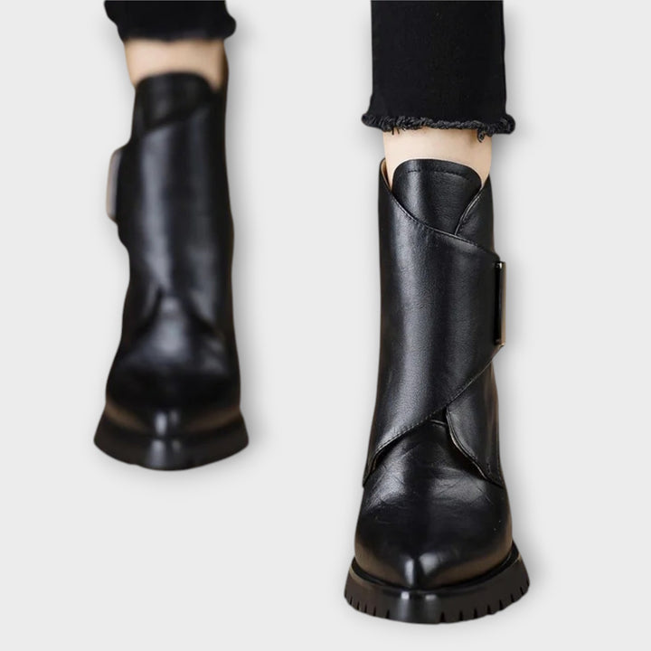 Sleek Chunky-Heel Leather Ankle Boots