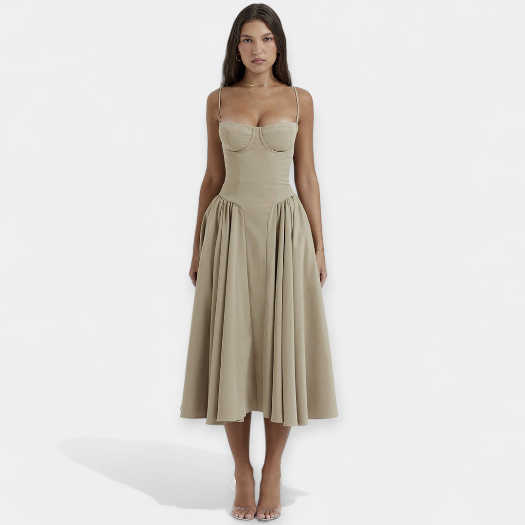 Retro Midi Dress with Thin Straps