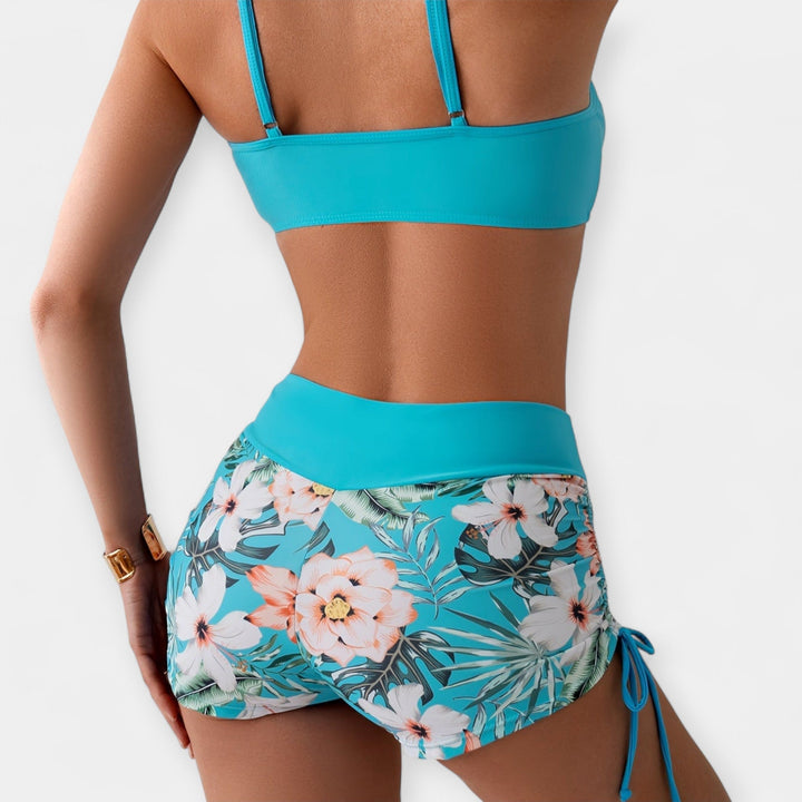 High-Waisted Bikini with Tropical Prints