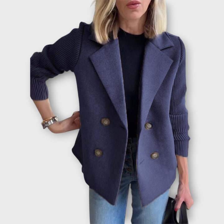Double-Breasted Blazer with Ribbed Sleeves