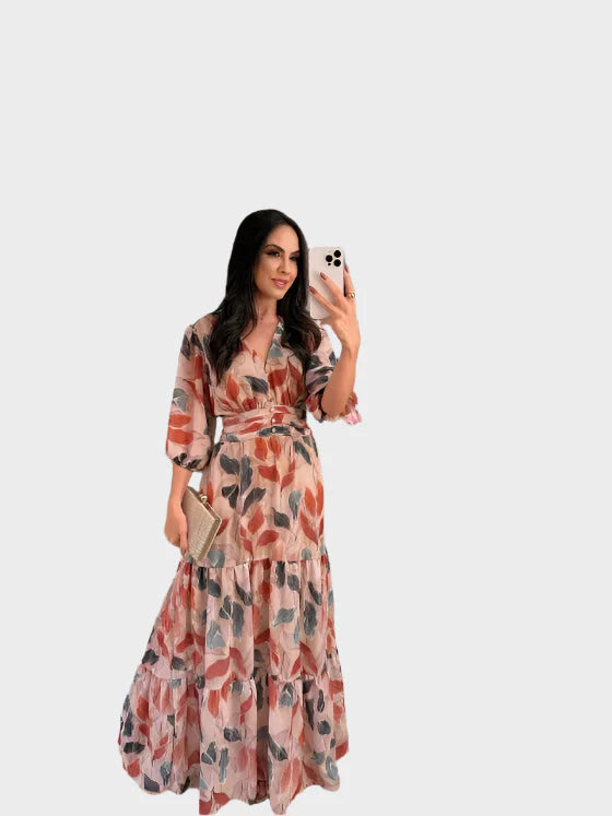 Long Dress with Floral Design and Comfortable Fit for Elegant Days