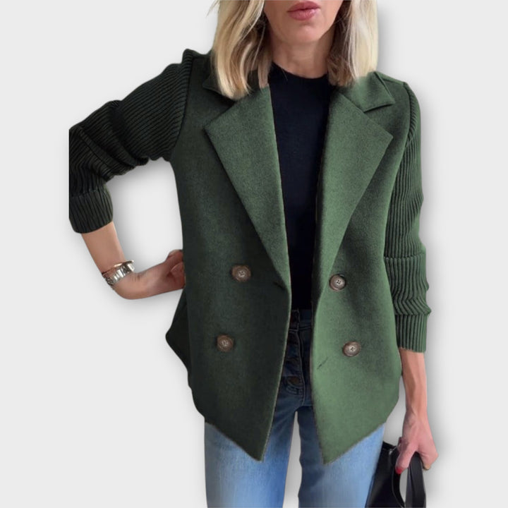 Double-Breasted Blazer with Ribbed Sleeves