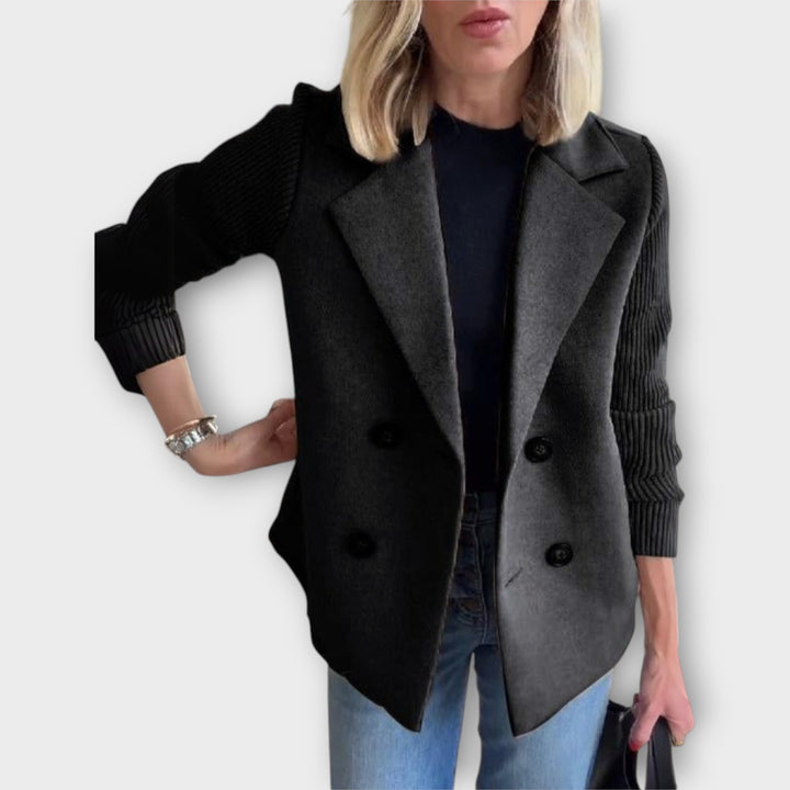 Double-Breasted Blazer with Ribbed Sleeves