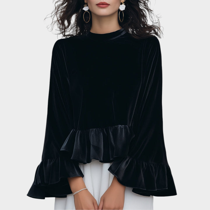 Elegant Velvet Ruffle Blouse