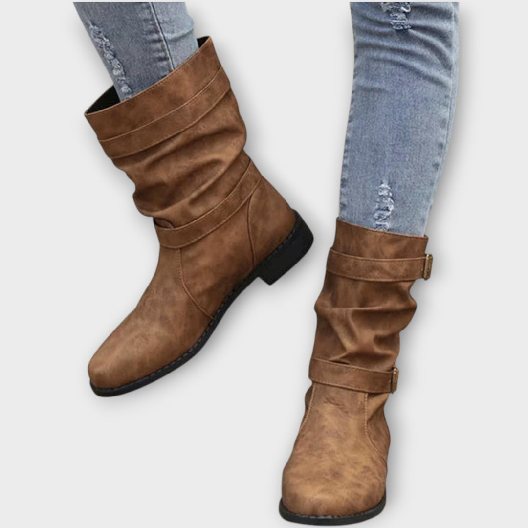 Slouch Buckle Mid-Calf Boots