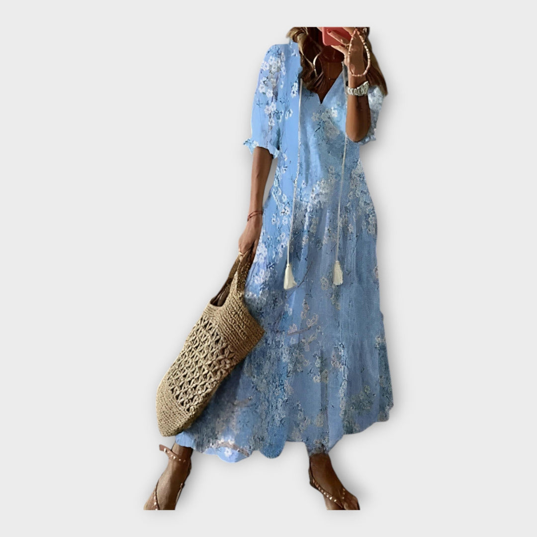 Vintage Dress with Embroidery and V Neckline