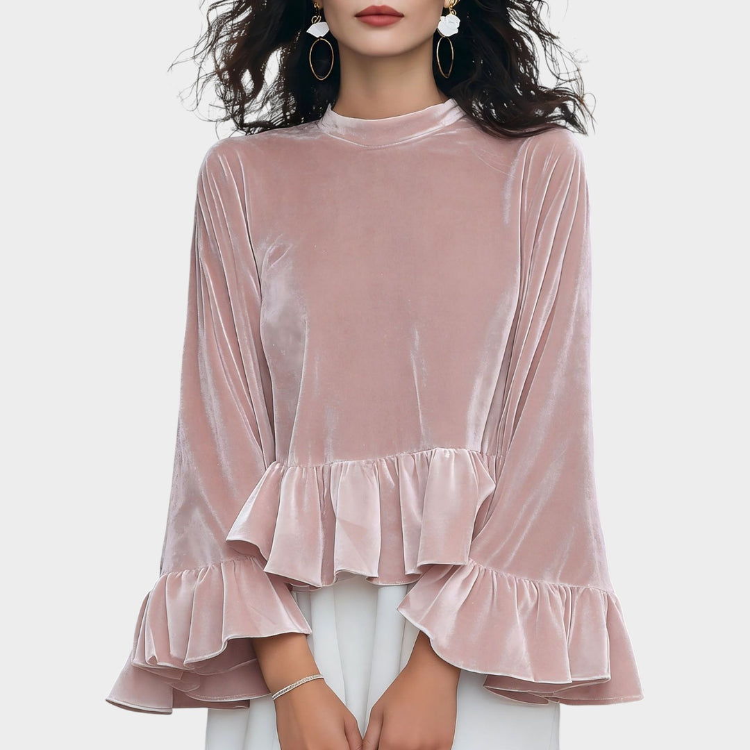 Elegant Velvet Ruffle Blouse