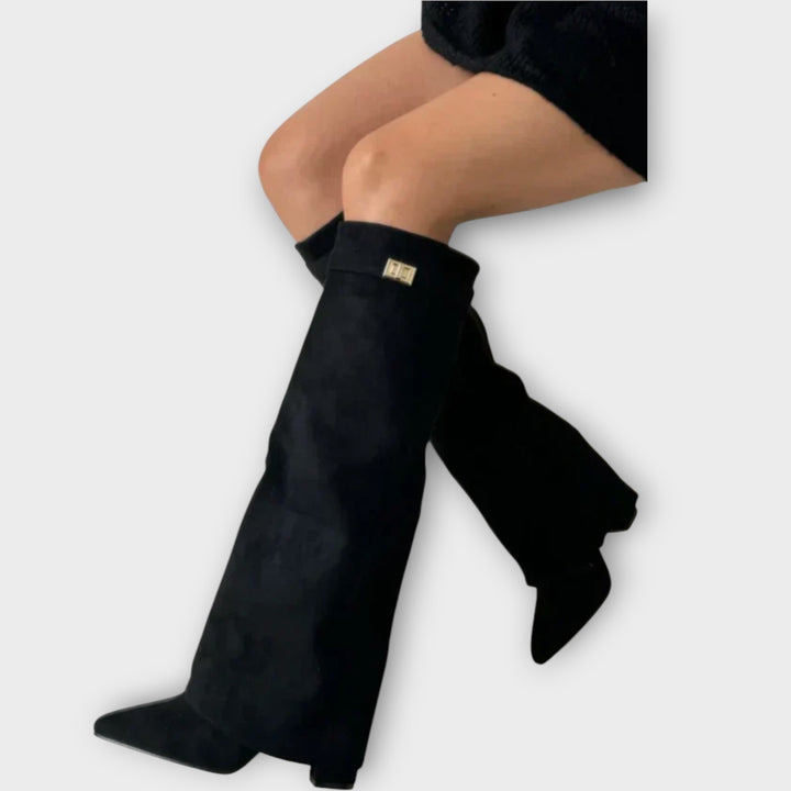 Taupe Suede Knee-High Pointed Boots