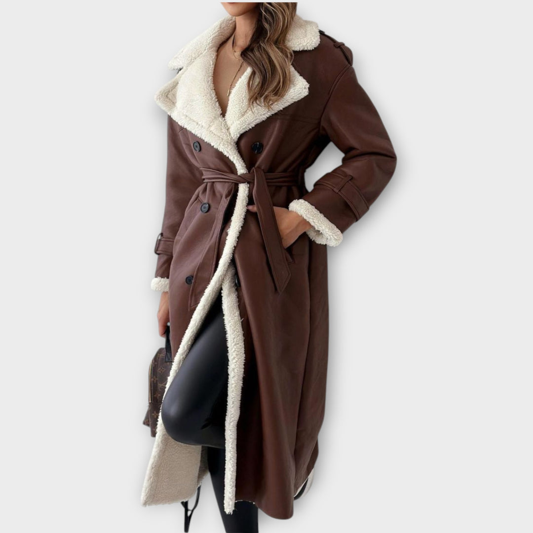 Cozy Sherpa-Lined Double-Breasted Trench Coat