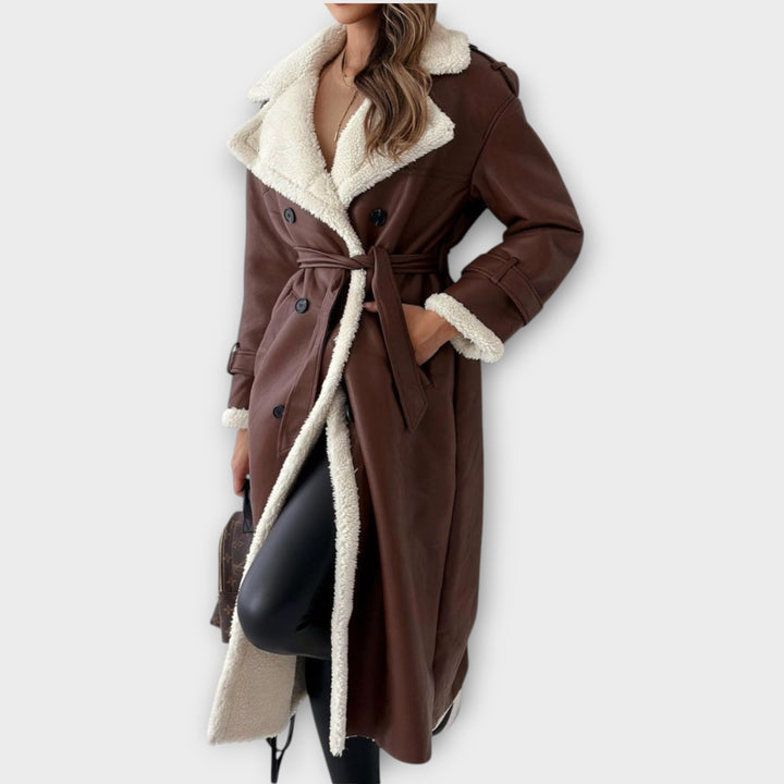 Cozy Sherpa-Lined Double-Breasted Trench Coat