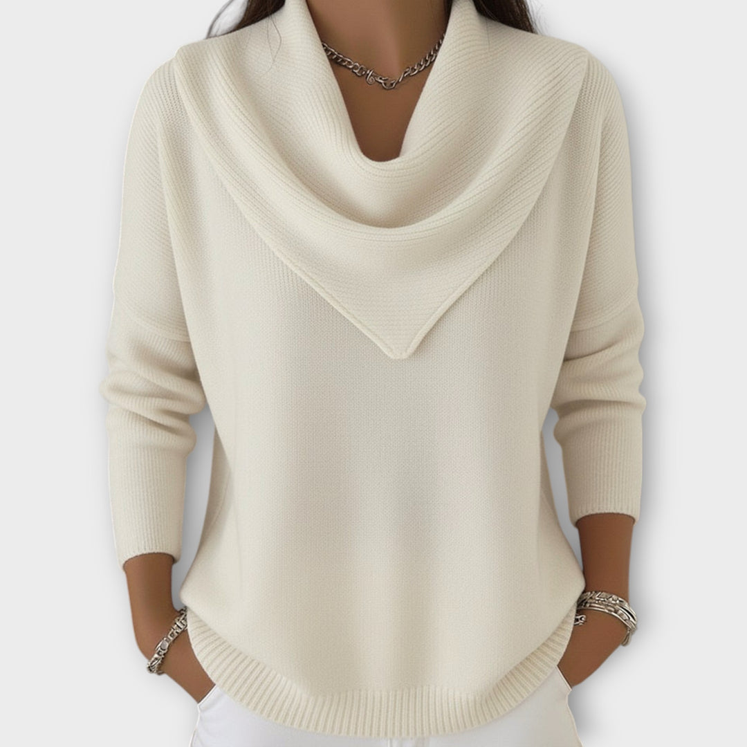 Draped Cowl-Neck Knit Sweater