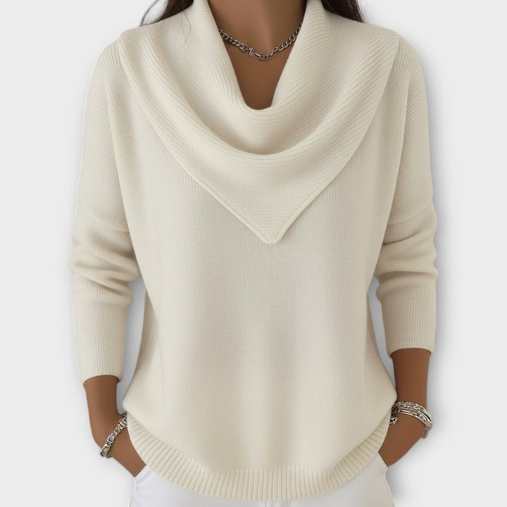 Draped Cowl-Neck Knit Sweater