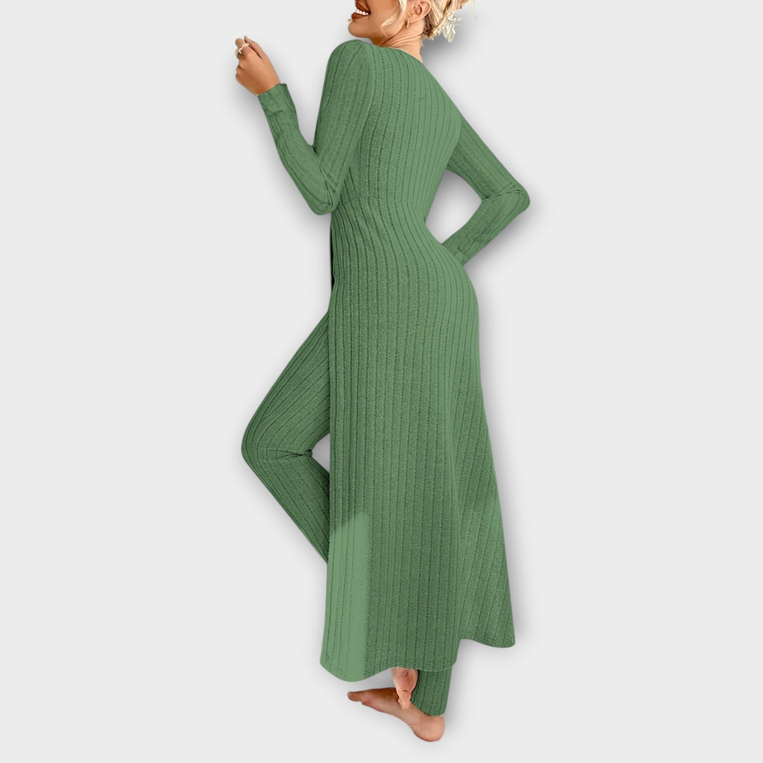 Elegant Ribbed Two-Piece Lounge Dress Set