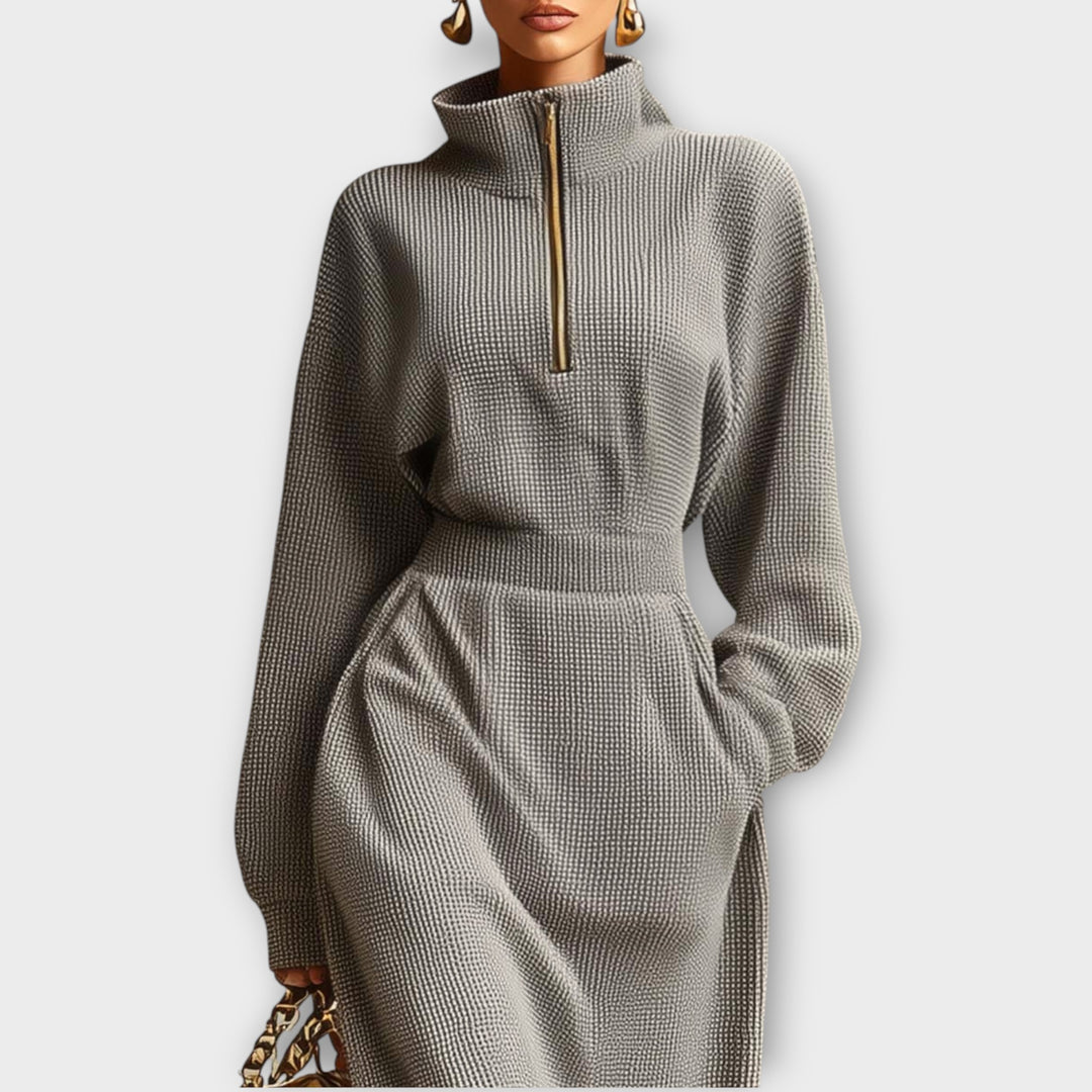 Zip-Neck Ribbed Maxi Dress