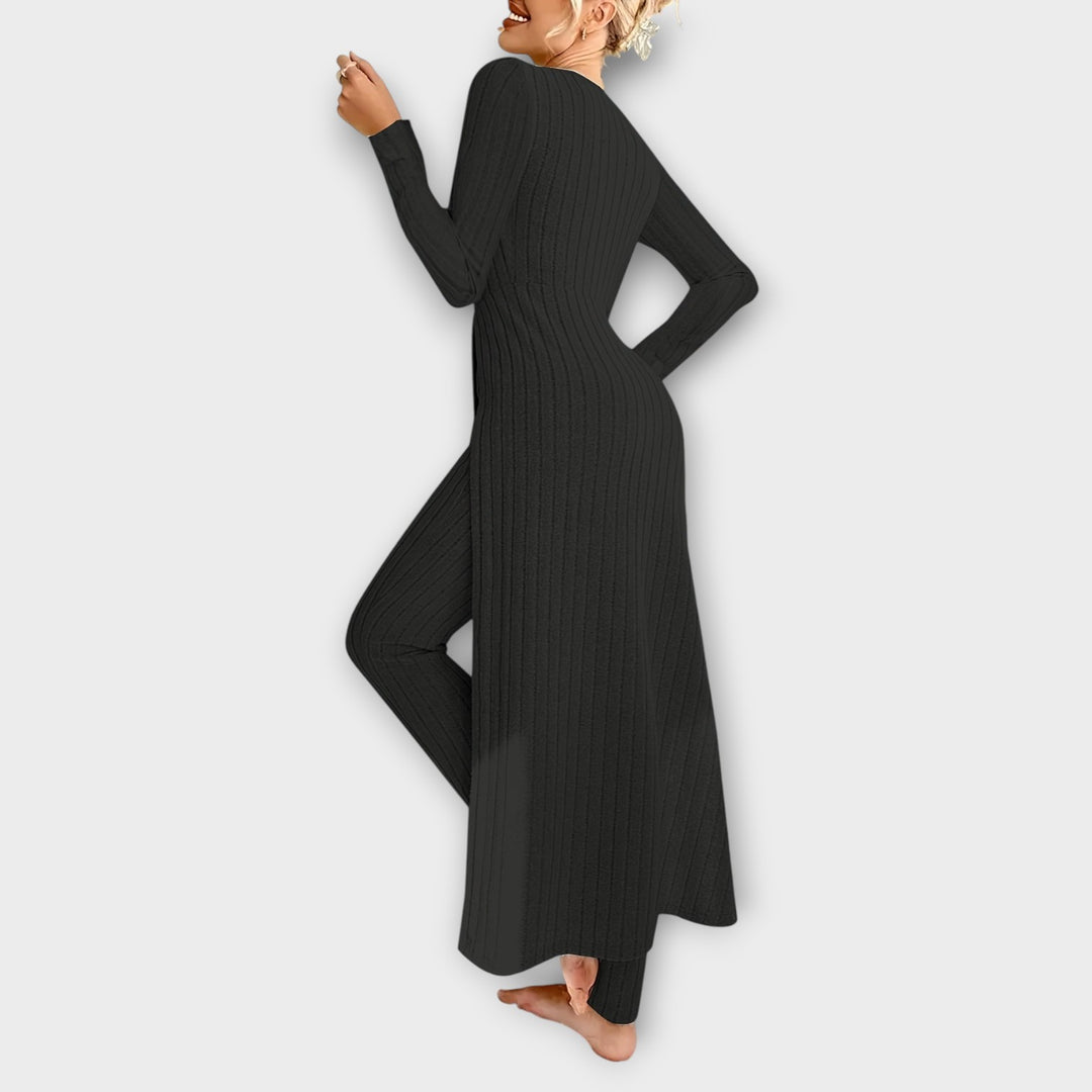Elegant Ribbed Two-Piece Lounge Dress Set