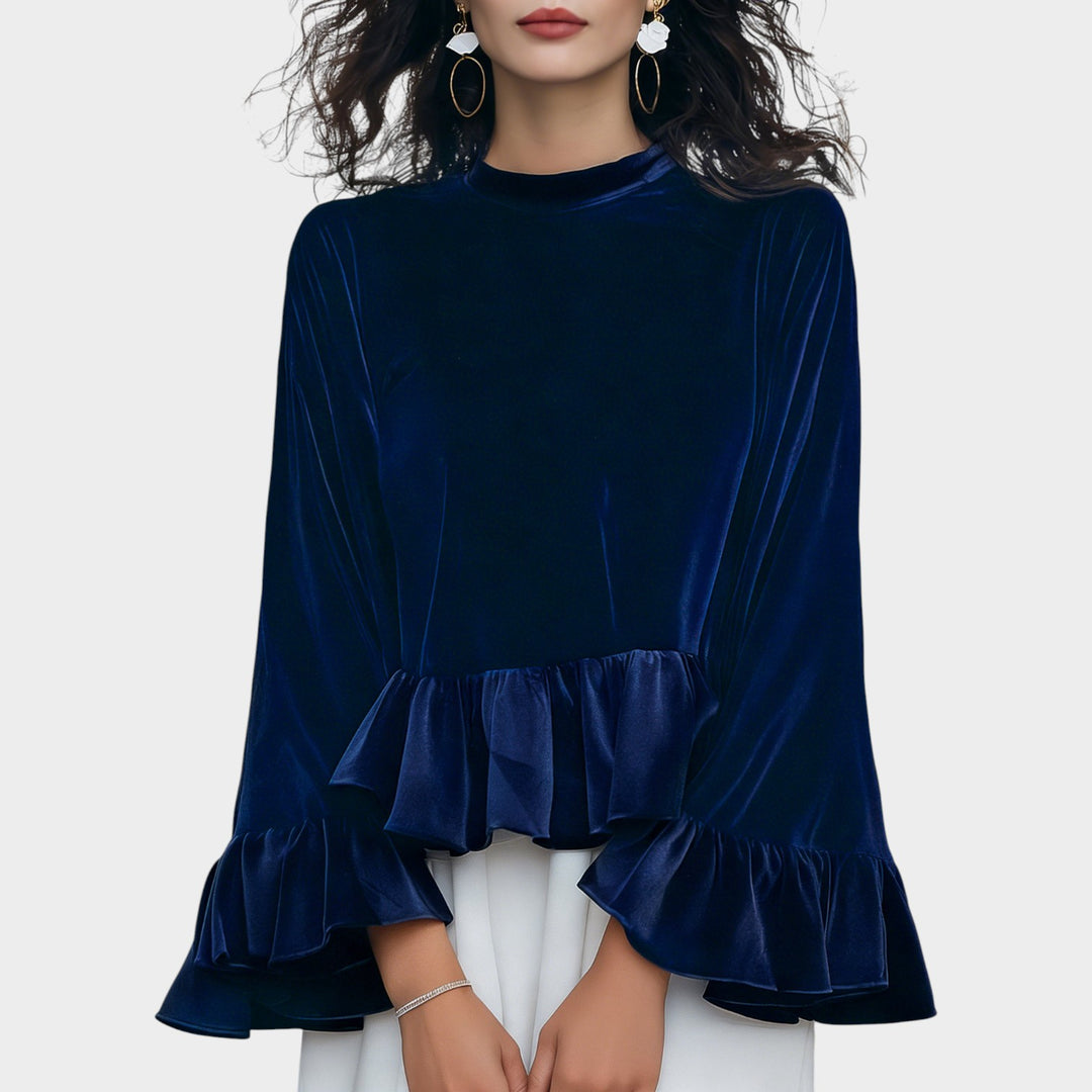 Elegant Velvet Ruffle Blouse