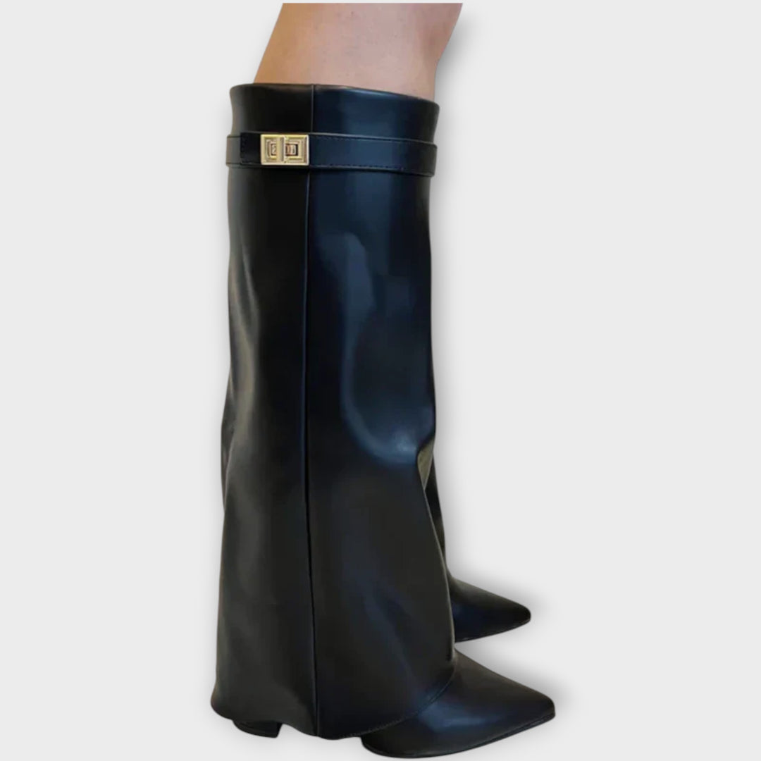 Taupe Suede Knee-High Pointed Boots