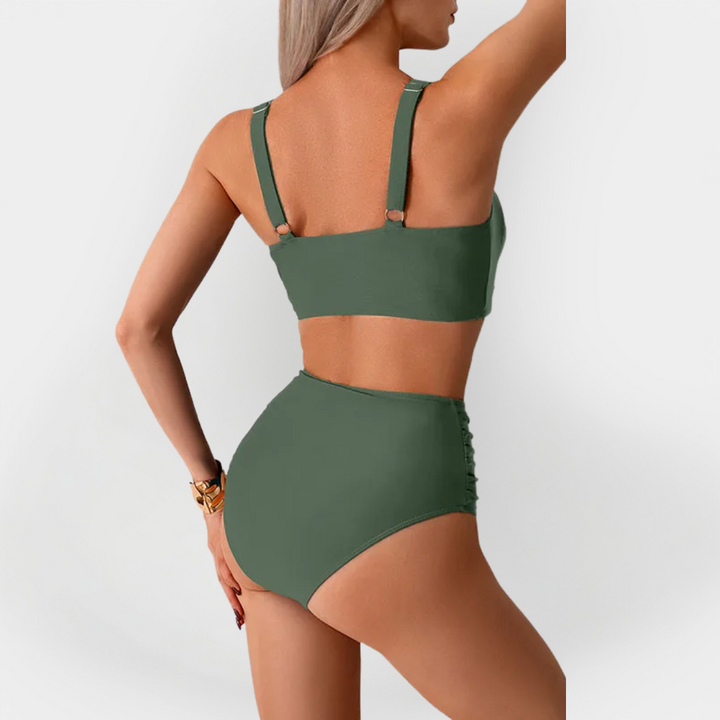 Women's High-Waisted Bikini with Bust Ruffle