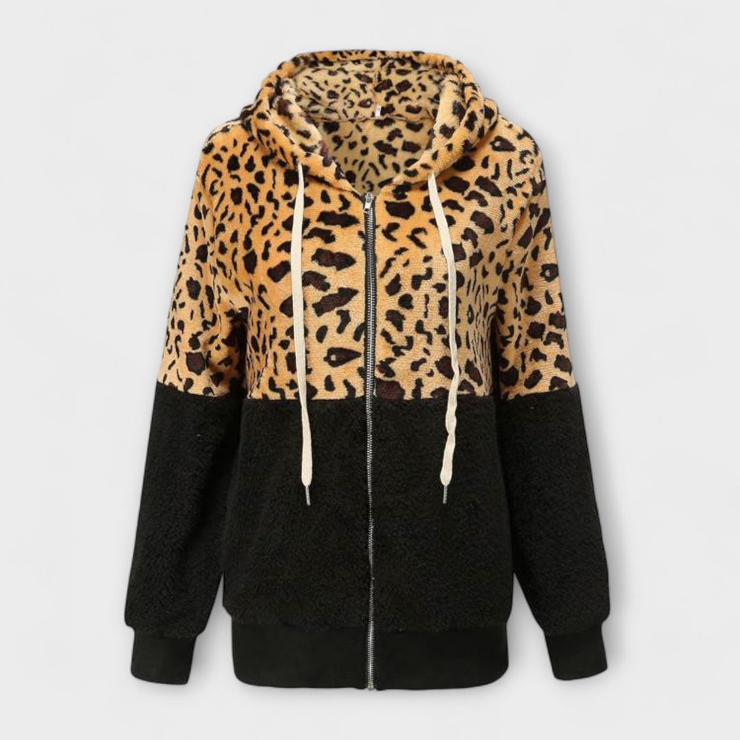 Lea - Fleece Hoodie in Leopard Print