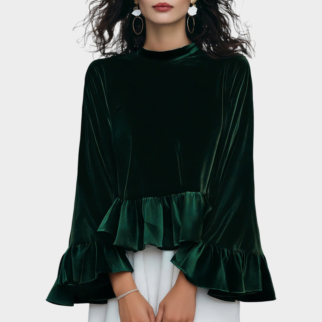 Elegant Velvet Ruffle Blouse