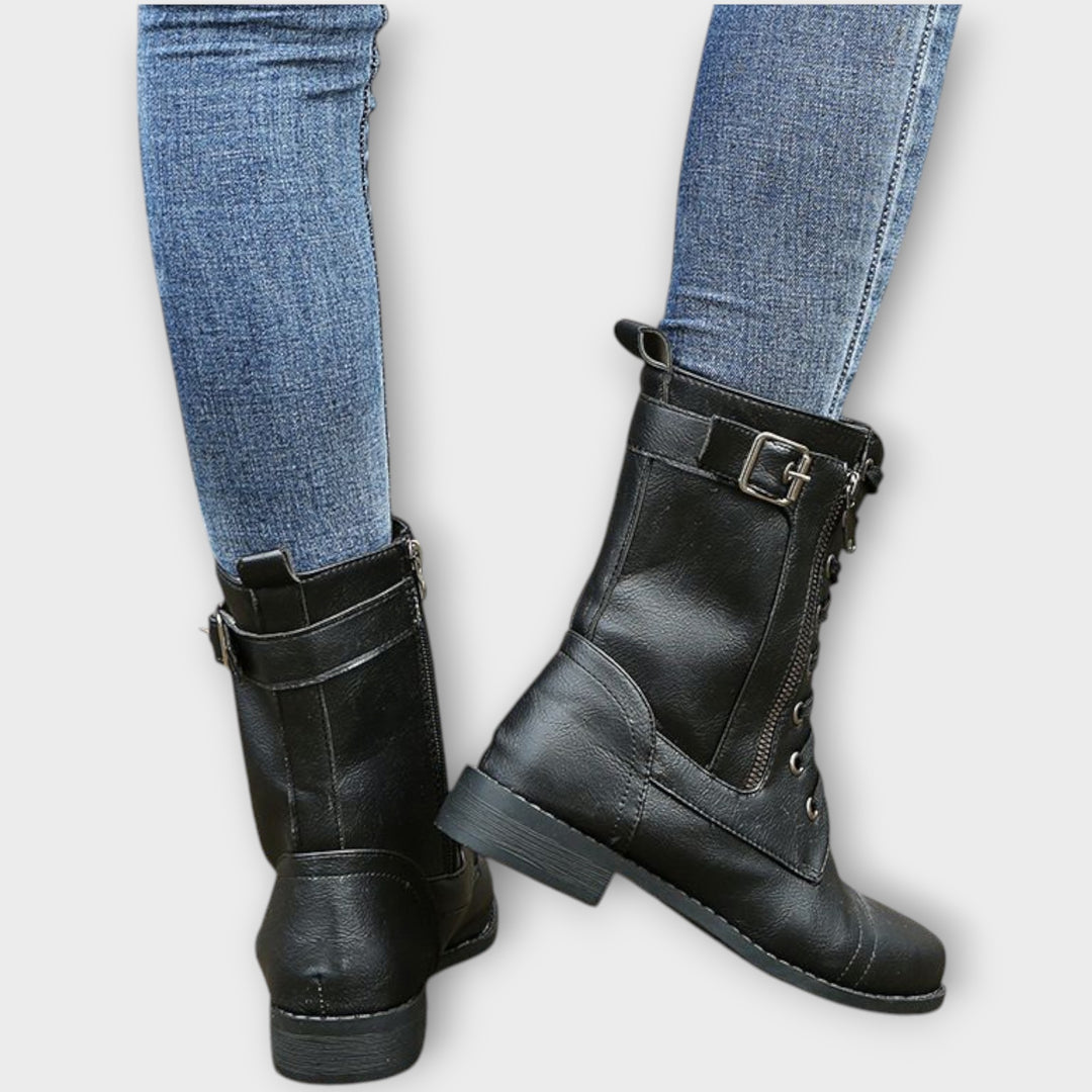 Lace-Up Leather Combat Ankle Boots