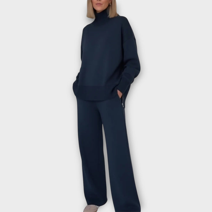 Cozy Luxe Knit Set – Oversized Turtleneck & Wide-Leg Pants