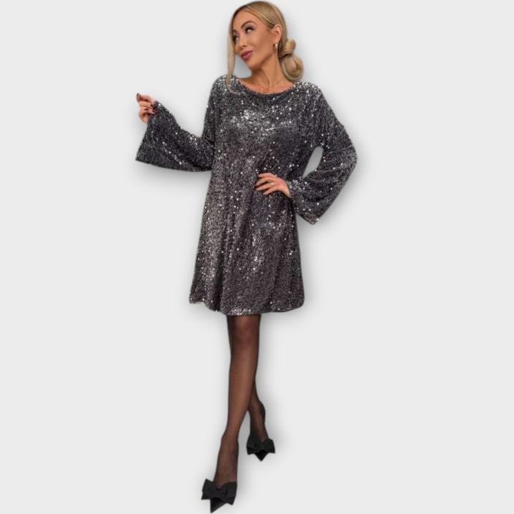 Sequin Bell-Sleeve Party Dress