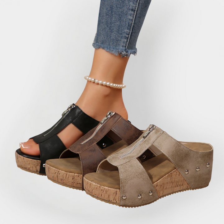 Comfortable Heeled Sandals with Zipper