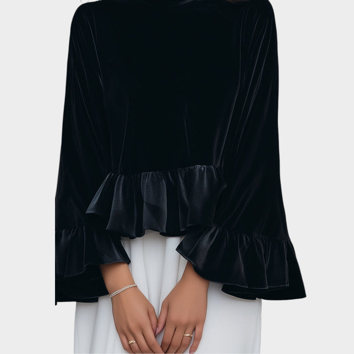Elegant Velvet Ruffle Blouse