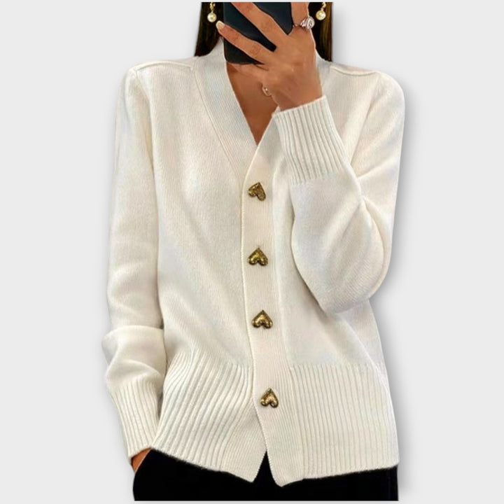 Heart-Button Cozy Knit Cardigan
