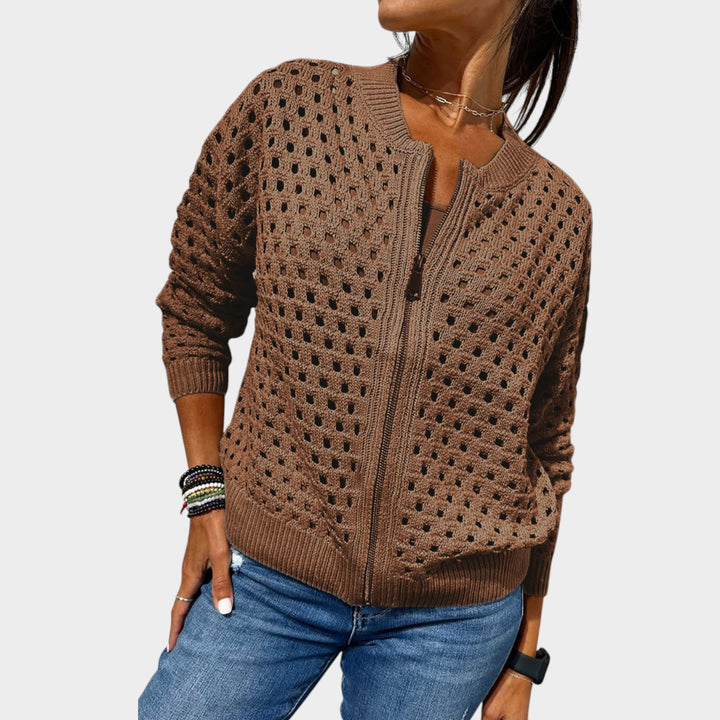 Open-Knit Zip Cardigan