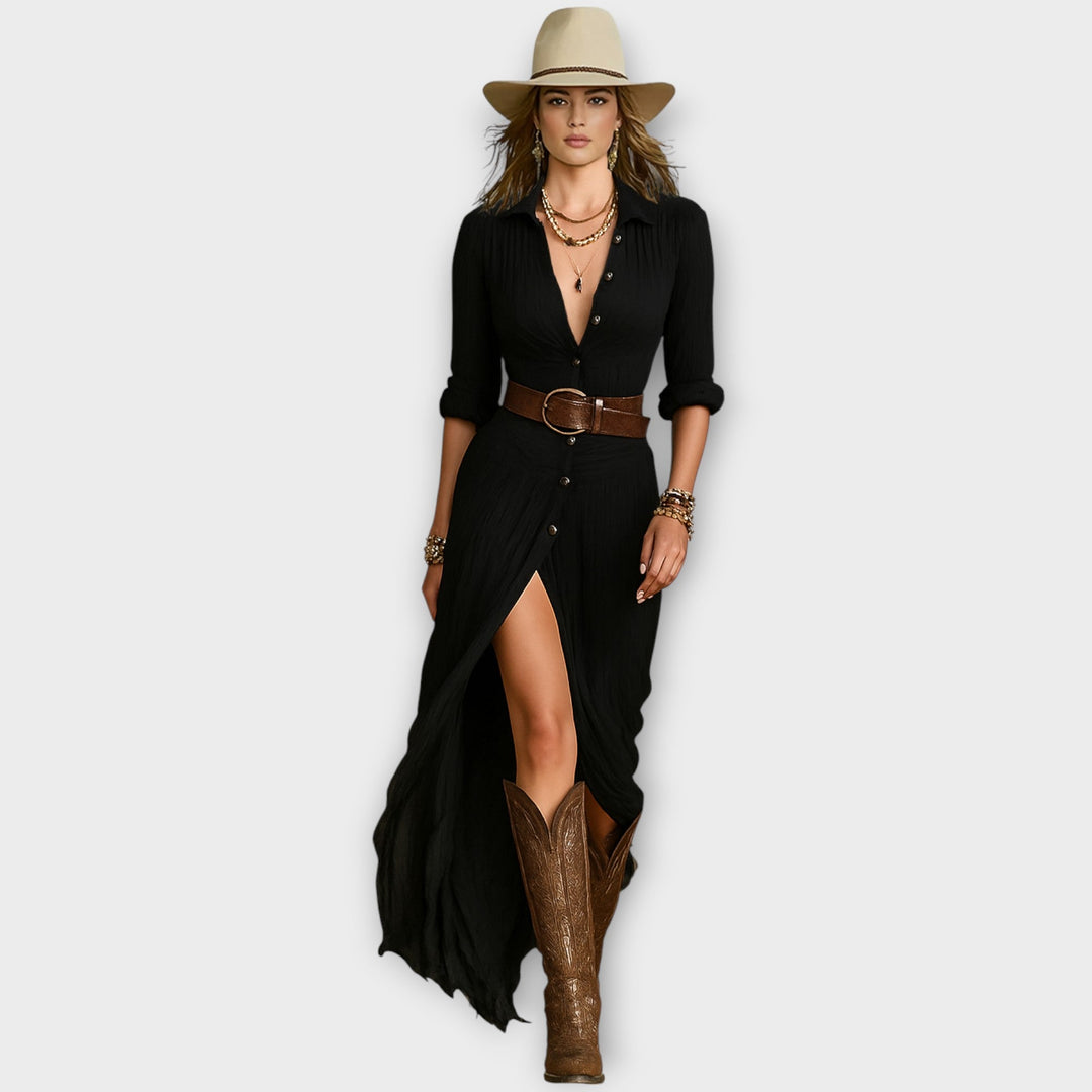 Western Elegance Button-Down Maxi Dress