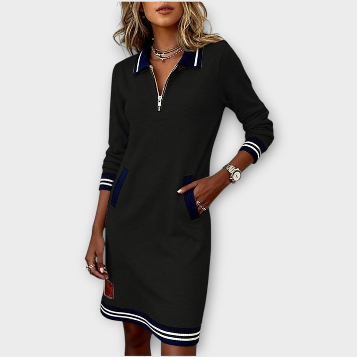 Zip-Collar Sporty Midi Dress