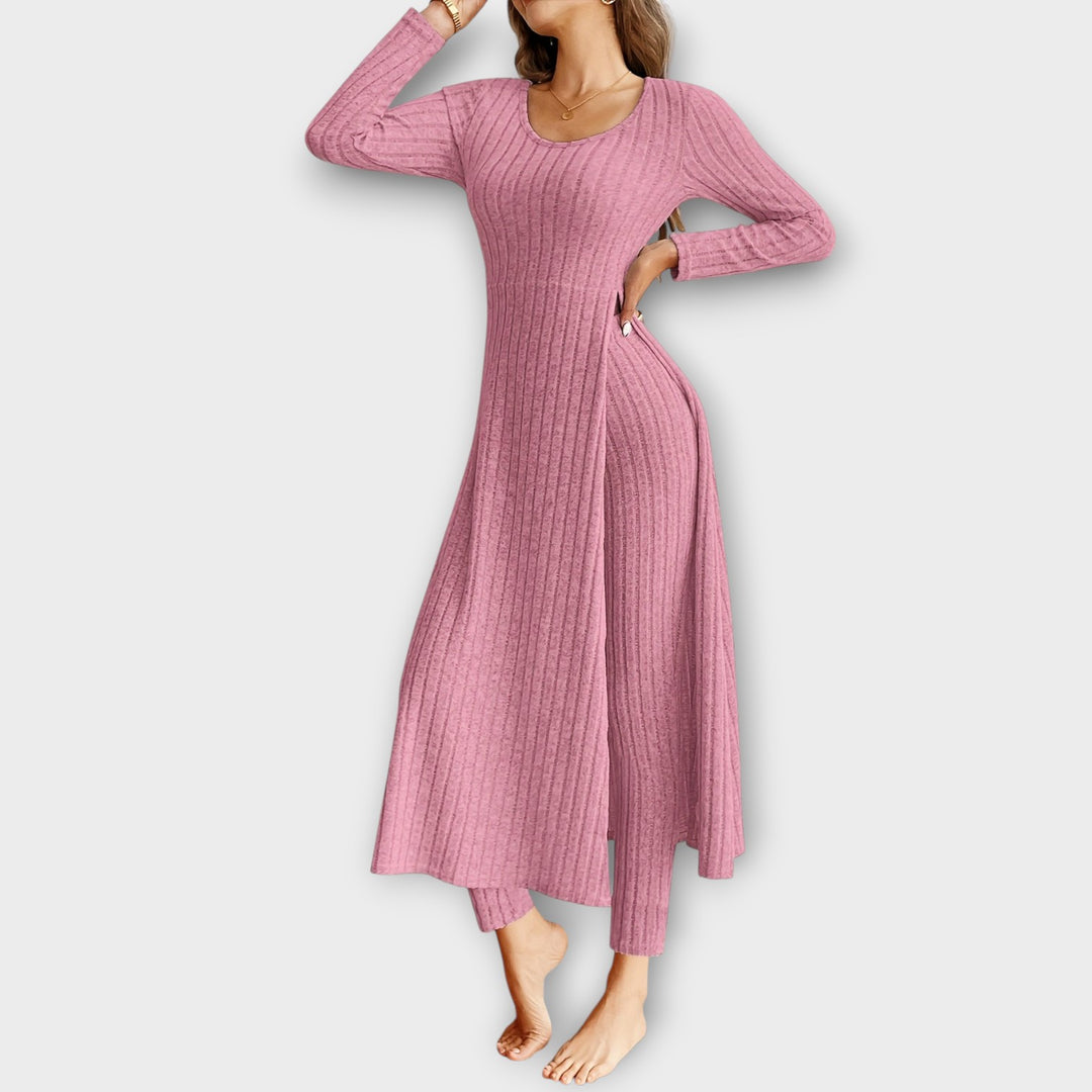 Elegant Ribbed Two-Piece Lounge Dress Set