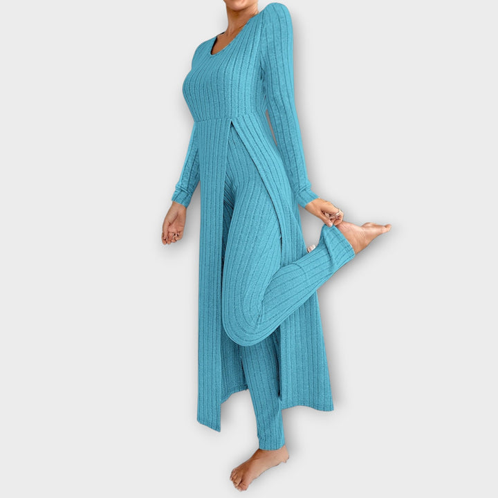 Elegant Ribbed Two-Piece Lounge Dress Set