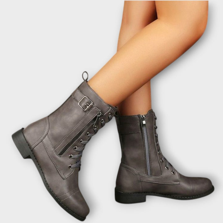 Lace-Up Leather Combat Ankle Boots