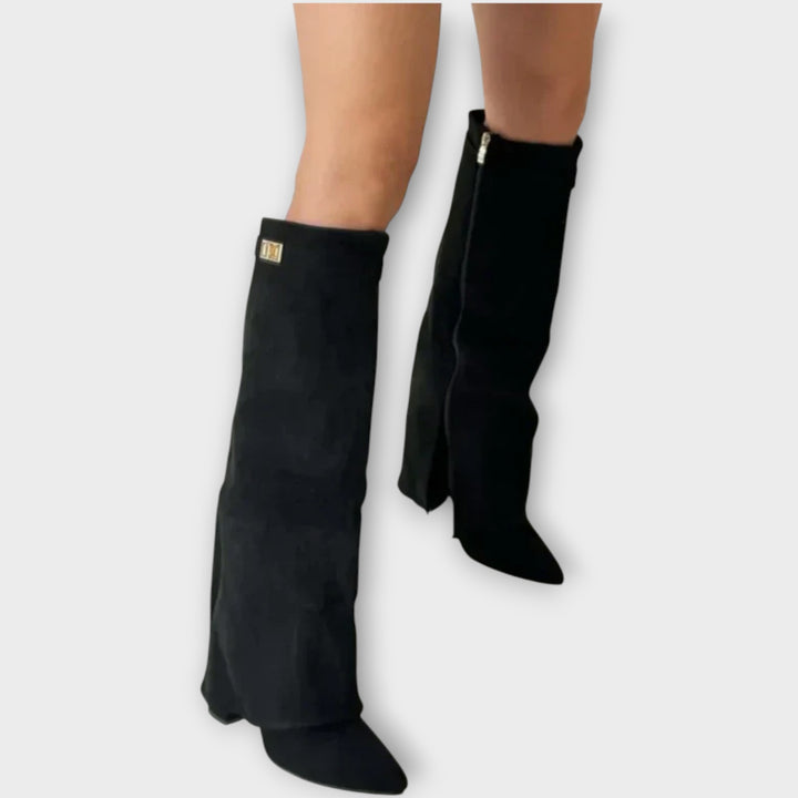 Taupe Suede Knee-High Pointed Boots