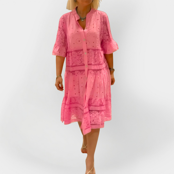 Lace Dress with Sleeves and Front Buttons