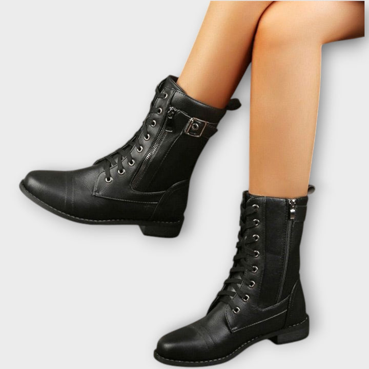 Lace-Up Leather Combat Ankle Boots
