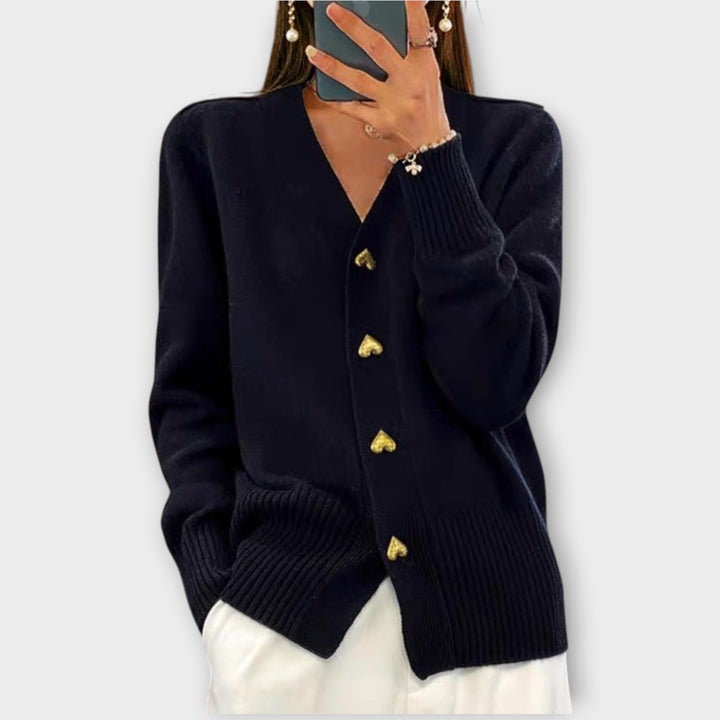 Heart-Button Cozy Knit Cardigan