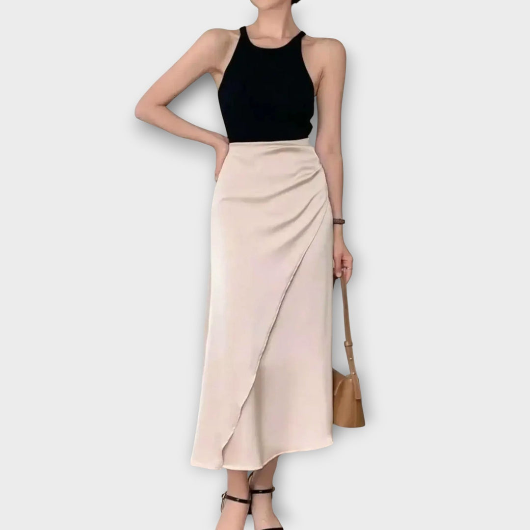 Satin Elegance Wrap Midi Skirt